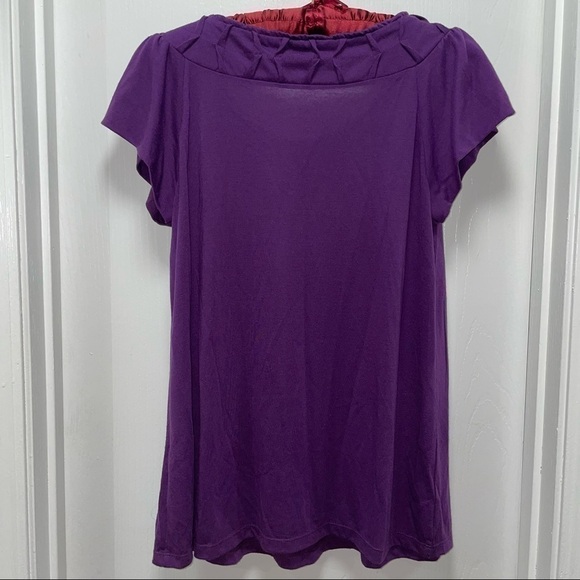 Ana Petite Blouse Cap Short Sleeve Round Scoop Crew Neck Pleated Collar Top - Picture 4 of 5